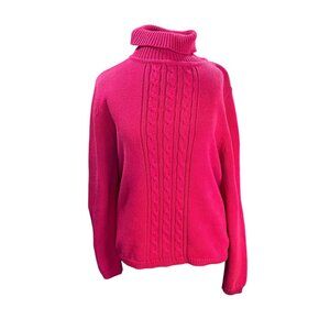 Croft & Barrow Womens M Cable Knit Turtleneck Sweater 100% Cotton Pink